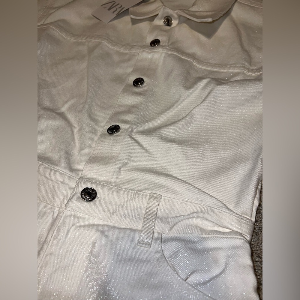 NWT Zara Denim TRF Shimmery Playsuit Oyster White Size Small - Picture 9 of 11